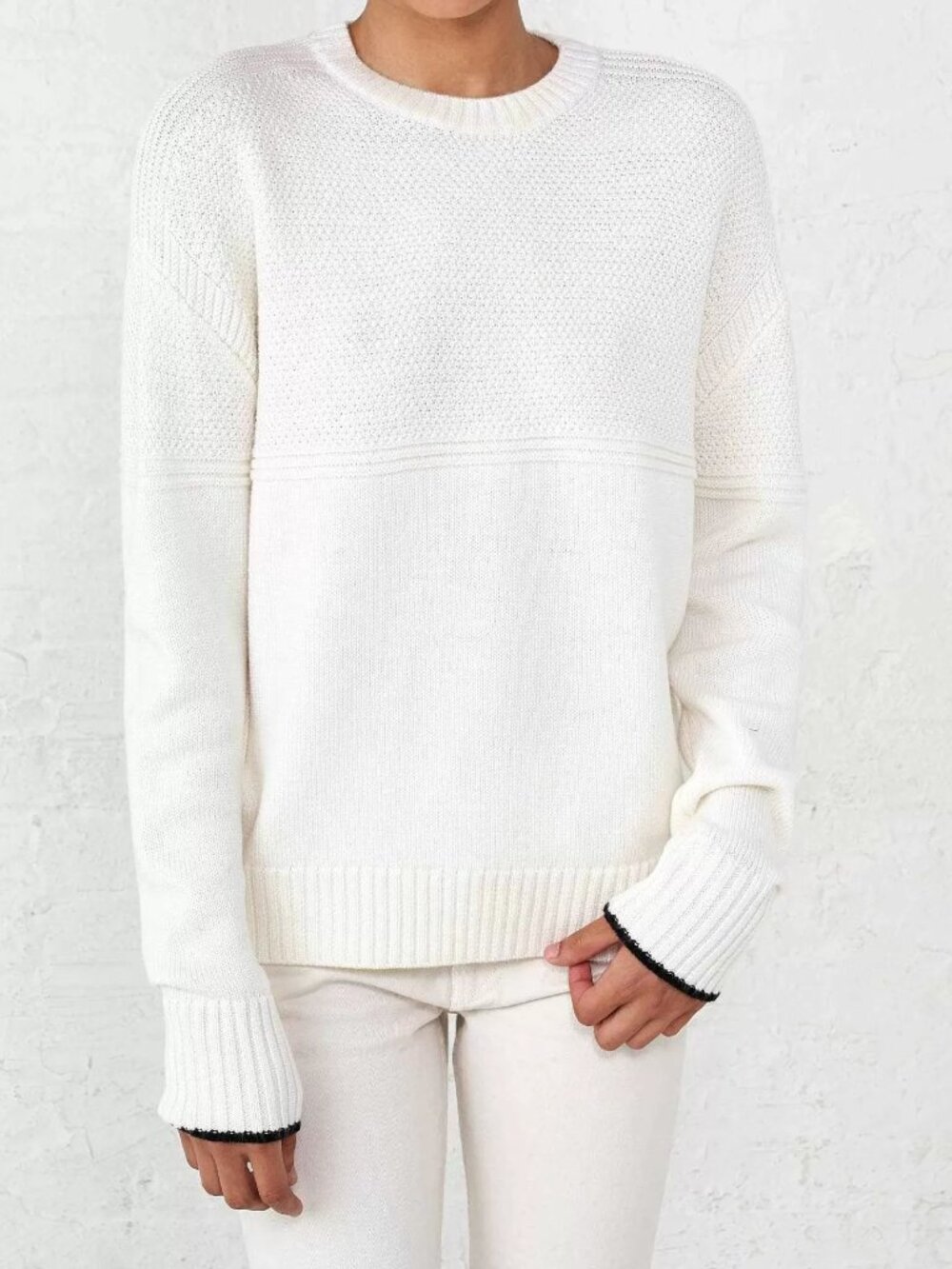La Ligne Womens S Guernsey Pullover Sweater Cream 100% Wool Knit Crew Fishermen